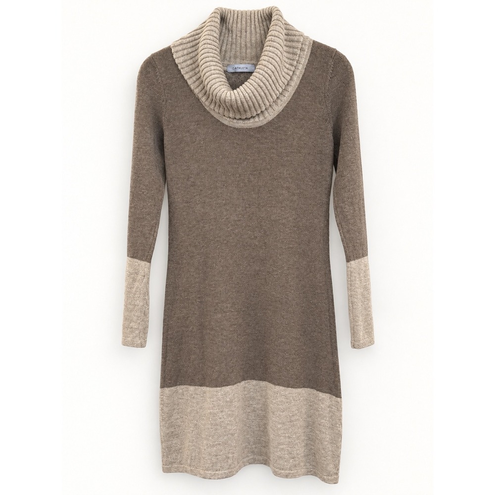Athleta Womens Brown Merino Wool Cowl Neck Colorblock Sweater Dress S 428331